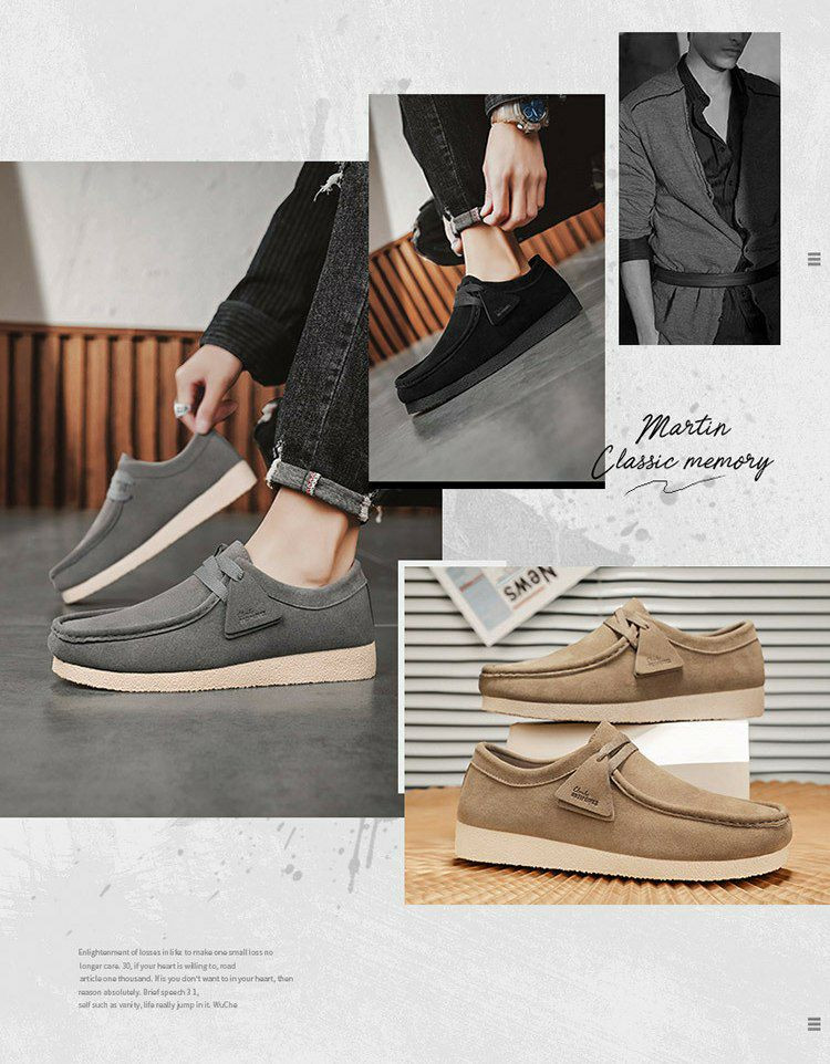 Mocassins décontractés pour hommes de style britannique présentent une conception sans lacets en suède avec une semelle épaisse confortable.