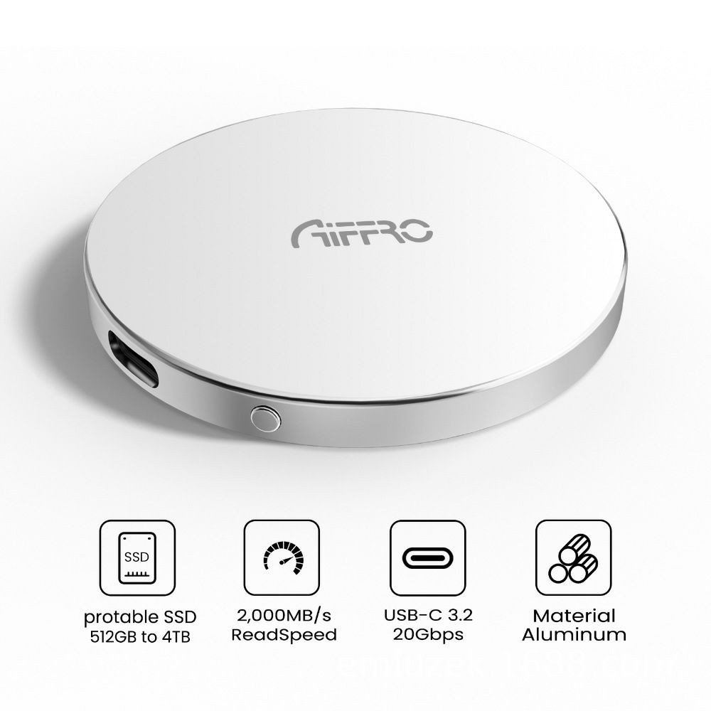 Disque SSD portable magnétique Aiffro P10 avec une structure en aluminium.