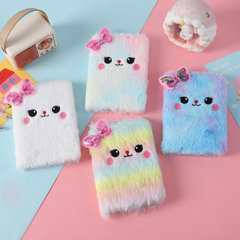 Nouveau carnet de notes en peluche de dessin animé, joli bloc-notes à nœud girly, journal intime pour enfants à cœur girly