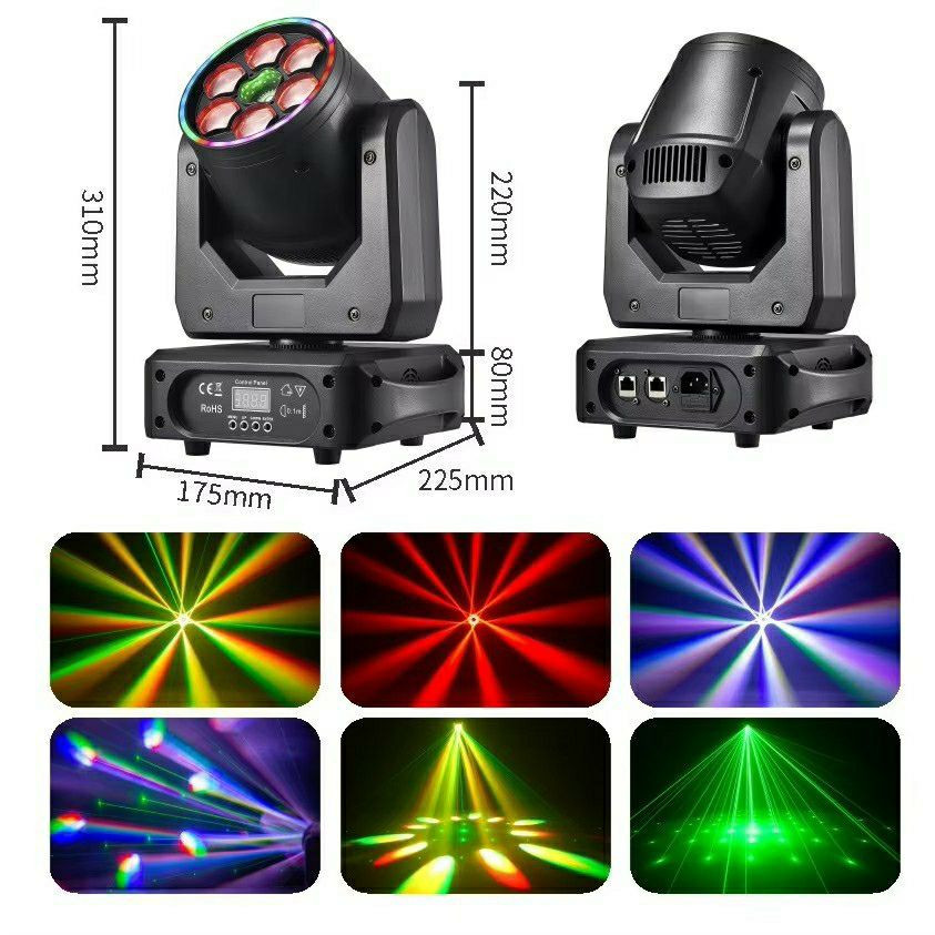 lyre LED est une lumière de scène mobile de type "Wash" ou "Bee Eye", équipée de 7 LED RGBW de 15W ou 40W selon le modèle.
