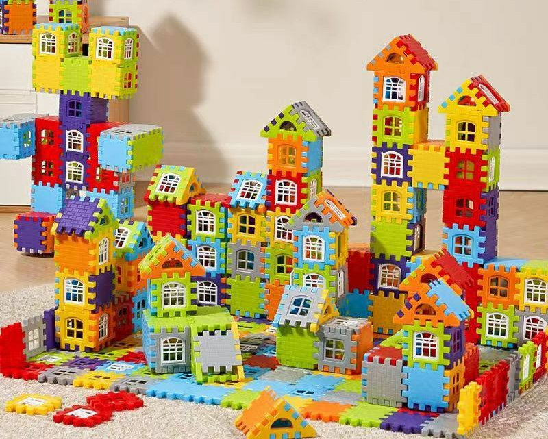 Blocs de construction de maison, jouets d'assemblage pour enfants, blocs éducatifs à grosses particules, puzzles de modèles de murs et de fenêtres, cadeaux pour garçons et filles; contenance 48pcs